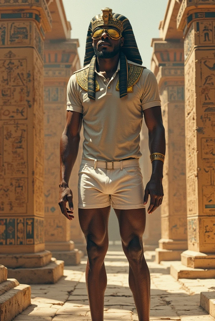 muscular man ,at the pyramids , cinematic, fullbody, posing