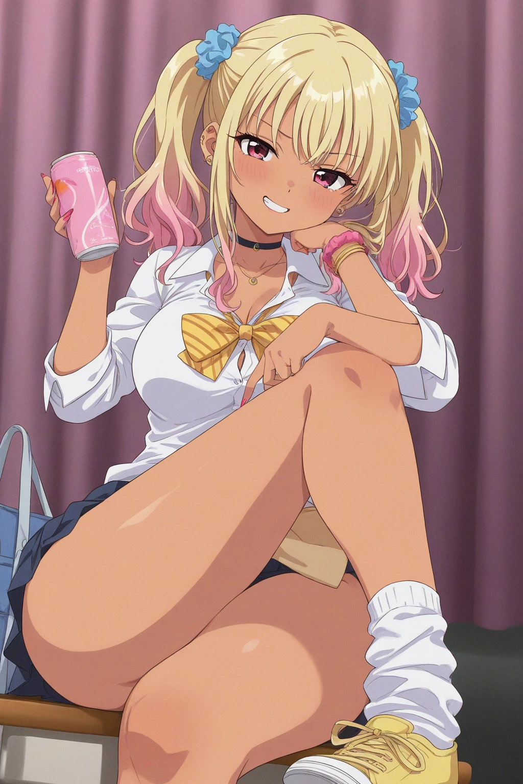 Browsing Caution,blonde,Twin tails,((Very small boobs)),Flat chest,loli,((open mouse, smile, happy)),((sex)),(((cum inside,many cum, cum drip))),((steam around legs)),clitoris, urethra, close-up crotch, crotch focus, dynamic angle, from below,sitting, (spread legs, knees up, showing pussy), (open vagina),(pink cardigan,school girl uniform)