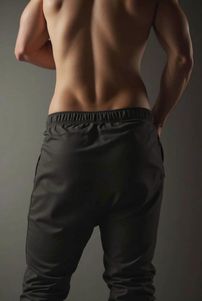 A handsome man with an athletic body was standing wearing only sweatpants with a protruding crotch