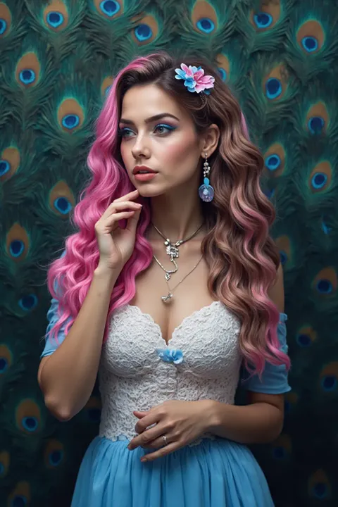 صور موضوع الذكاء الاصطناعي:موضوع فتاة الطاووس ذات الشعر الملون