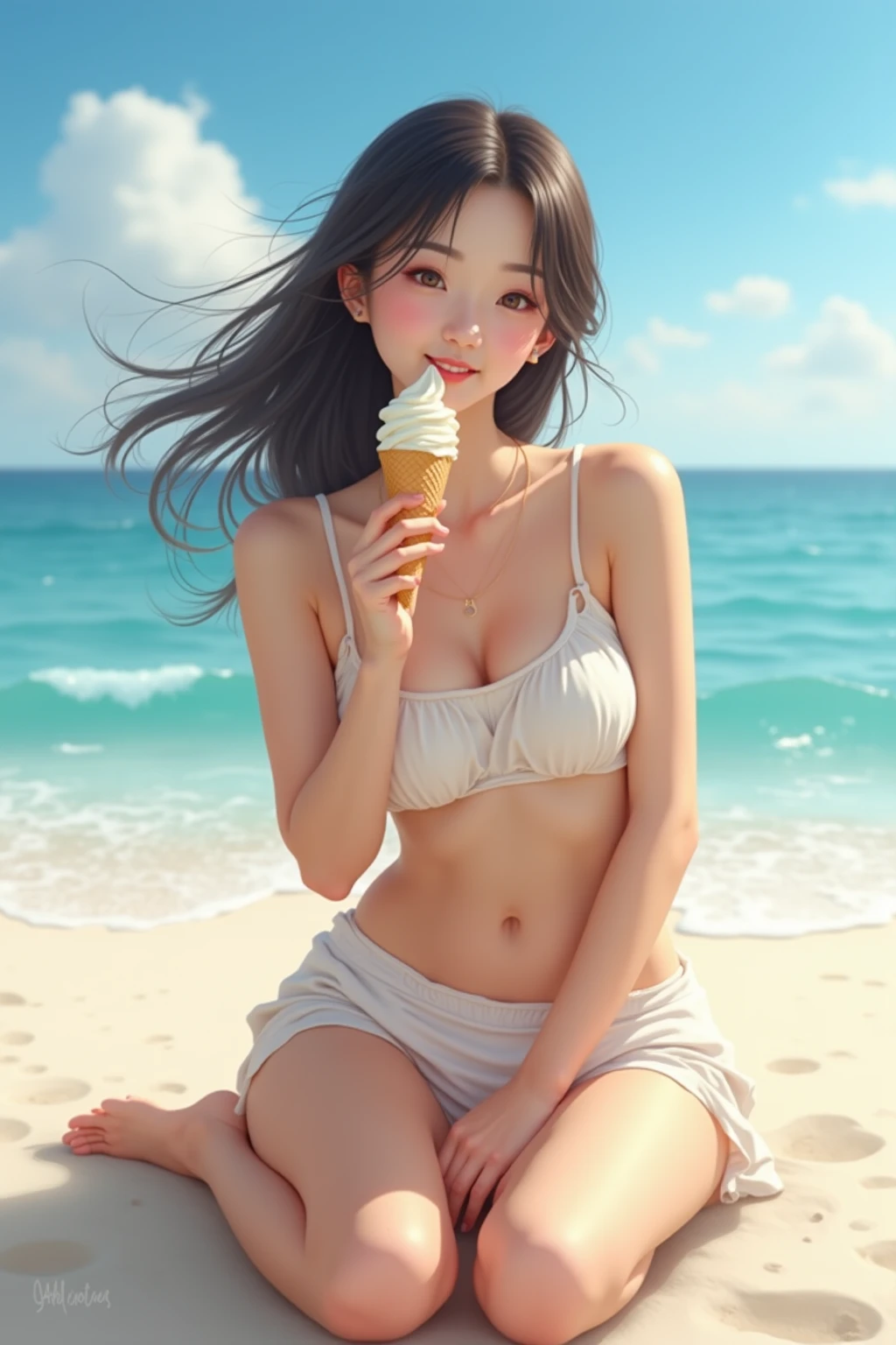 Opening legs　Pattern Bikini　Opening legs　crouching down　Puffs out the cheeks