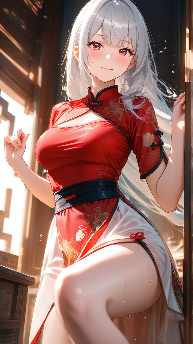 (masterpiece:1.3),(highly detailed:1.3),(highres:1.1),best quality,Ultra-detail,1girl,solo,kitchen,jelofolkwang,naked apron,((white apron)),ass,sideboob, unclear clothes , white pantie, ((perfect body)), salon,((take off pantie)), legwear ,hand pantie, ((perfect breast)), perfect face,slightly curved body,pink eyes