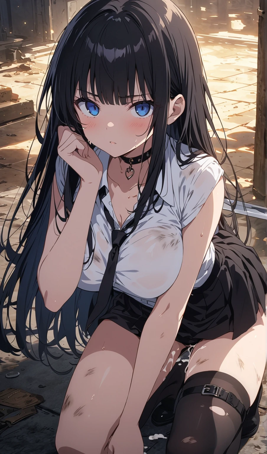 ((highest quality)), (masterpiece), best illustration, (8K), young girl, Medium chest, You can see a little cleavage, less exposed, ((stinky eyes)), ((I&#39;m so embarrassed)), [[Eyes that invite]], ((mischievous eyes)), ((upper grade)), on the bed, Sweat is coming out of the body, blush, vapor, on the bedで寝ている