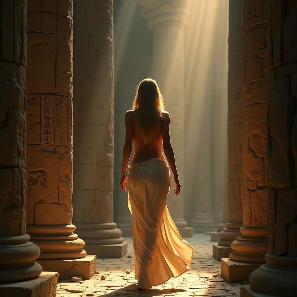 The realistic of a beautiful mixed naked very horny, hot, wet, excited, woman with light skin tone with long little curly red hair, standing in the middle of an old Egyptian temple of the goddess Isis. People are looking at her. super detailed photography, Play of light in the sun rain, downpour, ((a drop of water falling from a height onto the surface of the water)), splashes, luminism, intricate, 4k concept art volumetric light, unrealistic engine, global illumination, detailed environment.