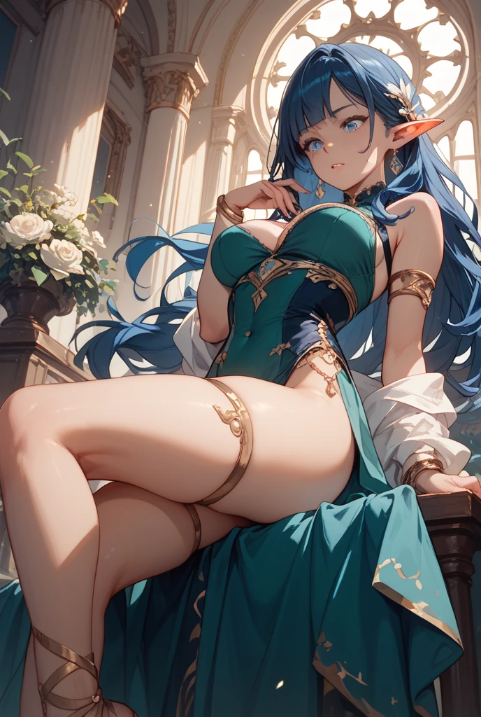 ((highest quality)), ((masterpiece)),(Highly detailed CG Unity 8k wallpaper),(((Vibrant colors))),{best illustration},
Perfect Face,1woman, Five Fingers,gleaming skin,Hyla,horn,Pointy Ears,hair ornaments,Cleavage,
(Realistic eyes, Natural skin texture, Realistic facial details),
Super Beauty,Glowing Skin,erotic,Bold,露出度のexpensive服装,show 肌,Camel Toe,erection of nipple,
Long Hair, Black Hair, Big Ass, glamorous_expensive_Tight waist_Long legs,Numerous gold ornaments,
bewitching pose, (Flying debris, Ultra-high resolution),(((White and blue theme))),Pale green aura,Invisible Light, Amazing shine, 
Neon green glow, The colors of another world,Bright colors, Ghostly Effects,Surreal Landscape,
See-through china clothing,Black high knee socks,Black platform sandals with red straps,Tassel,Arrogant look, Domineering smile,
nsfw,
Blue sky,The main colors are white and blue,Warm Mediterranean colors Modern and elegant style,
Marble pattern,Greek columns and arches,The sun is strong and the shadows are deep,Greek coastal town with whitewashed walls and blue shutters, 
Olive groves stretch out towards the sea,A deserted street,
sit, Open your legs, Stand on one knee,
Sitting on the stairs, 