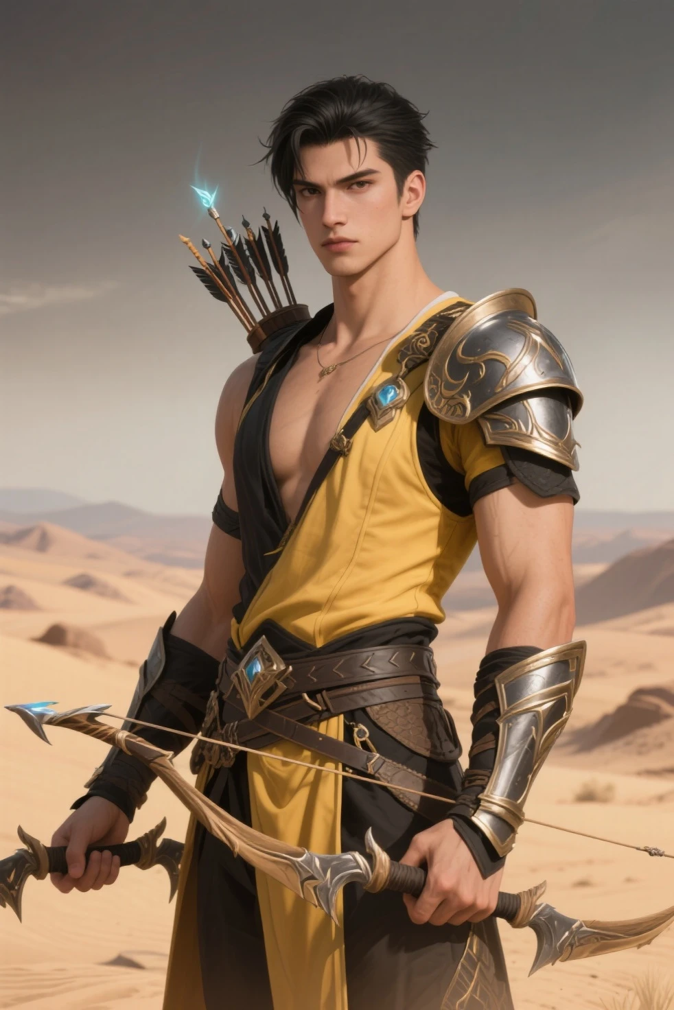 (muscular, handsome, Shirtless, There are two eyelids., Spear in left hand and shield in right hand, Head holding height, asian), Chara is a legendary crocodile warrior., And his charismatic character.. Chara emerges from the depths of ancient stories as a powerful warrior., Deeply intertwined with the legend of the land.. The crocodile is depicted as a stately appearance., Unleash the air of primitive power and mystery.. Dress in traditional Thai costume and shirtless, He combines stately elegance with combat flexibility.. Intricate details of his costume, It is decorated with bright patterns and elegant embroidery., Show respect for the cultural heritage of the region..