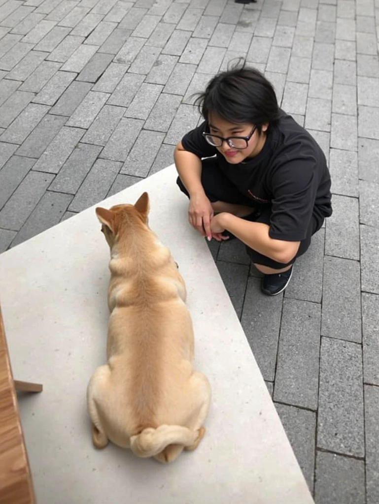On the street there is a woman walking her dog on a leash, with stray dogs, shibu inu, Shiba dog, viral photo, author：Nico Henrikan, author：Master of Han Chinese, subject: dog, with dogs, author：Yan Hui, author：Emma Andievska, discovered photo, with his hyperactive little dog, Masterpiece