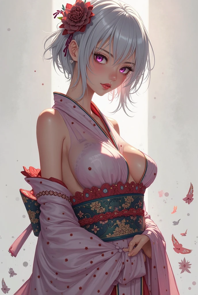 Character Details:, - Gender: 1 Girl.
- Style: Anime, - Body Type: Attractive body, slim body, nice legs, slim tights, nice arms, nice shoulders. - Breast: (Small Breast:1.2), (Cleavage:1.3), (Nipple:1.1), (Slip Nipple:1.1), (Milk), (White Milk), (White Goo:1.1), (White Sticky Goo Over Body:1.1), (White Goo over Face:1.1), (Sticky Liquid on Breast:1.4),.
- Facial Feature: Beautiful, Gorgeous, Teenager, Fresh, Young.
- Expression: Shy, Pink Blush on Face, open mouth, Pink Tongue, Sexy Eyes, Sexy Look, (Sweating:1.4), Innocent Look, Tipsy. - Hairstyle: Blunt Bangs, Long Hair. - Hair Color: (White Hair:1.5), (Cute Short Hair:1.3),
- Clothing: (Sexy Kimono:1.6), (Off-Shoulder:1.3),. - Body Pose: (Wide Kneel:1.3),(bend over:1.4), (sexy spread:1.4),. - Behaviour: Waiting, Want Something, Secretly.
- Accessories: Earrings, No Hair Accessories, Environmental Details:, - Setting: Bed Room., - Lighting: Natural Light., - Decoration: Modern Bed, Chair, Window, White Curtain, City View. Top view. pov, anime style, UHD, retina, masterpiece, accurate, anatomically correct, textured skin.