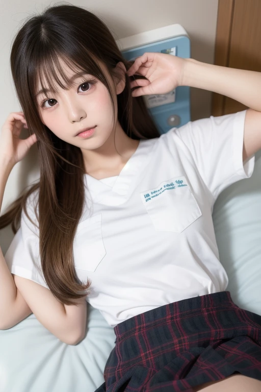 smile、((Browsing Caution))、((Camel Toe))、((Female organ:1.1))、(Highest quality、4K、8K、High resolution、masterpiece: 1.2)、Very detailed、Beautiful Japanese Girl、1 person、 (16 years old)、alone、(from the front:1.4)、(reach sexual ecstasy:1.6) 、 (Her naked lower body is exposed, Giving us a glimpse of her crotch.:1.5)、Sit at a desk、(Short-sleeved sailor uniform) 、Crotch crack、Beautiful ass、 Twin tails、In the classroom