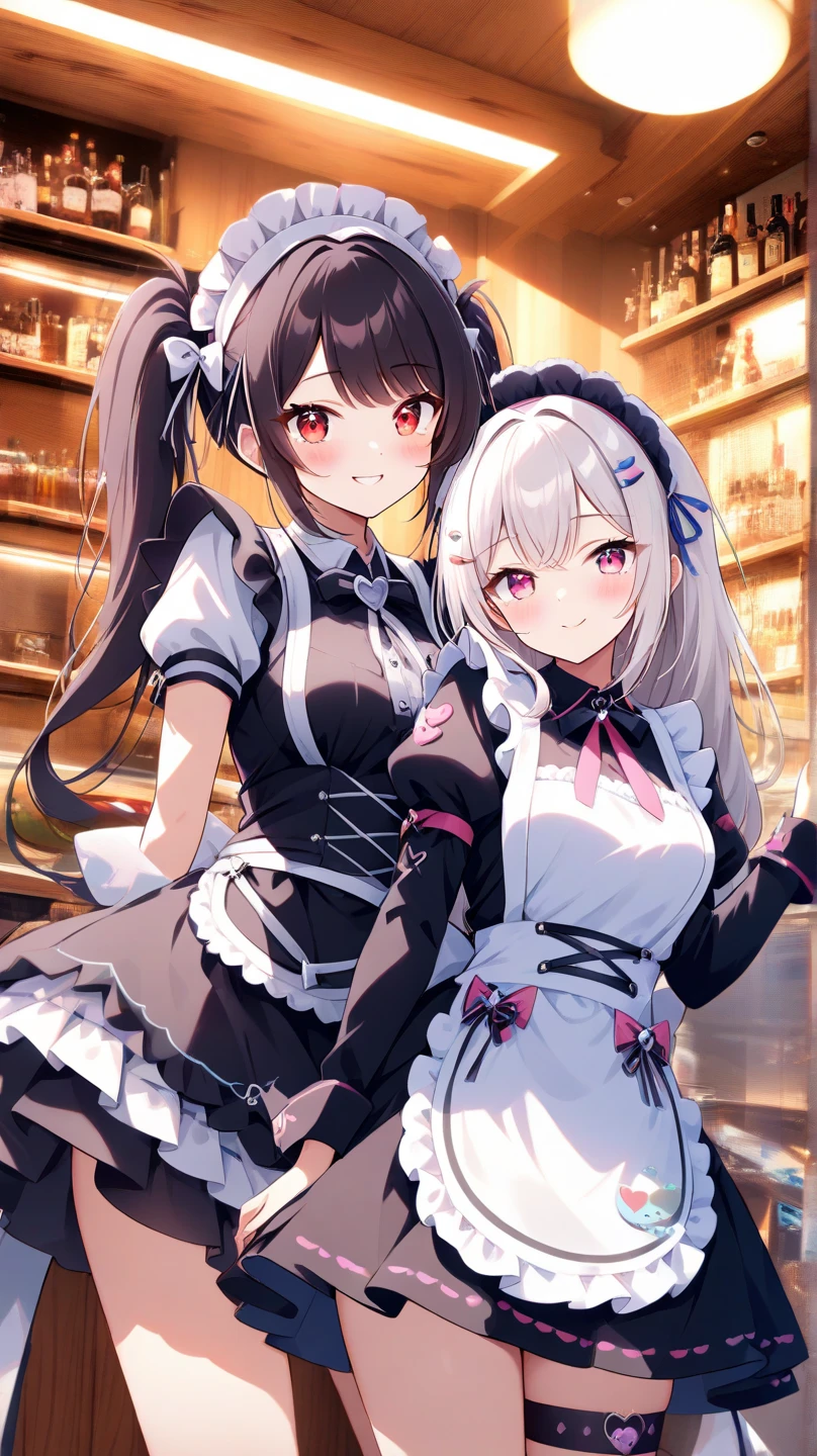 Anime girl with very big breasts and very big ass, full body Xianxia, small curvy loli, whip, 3 girls, curvy,(thighhigh),((Silver hair))), (maid),(smile))、pixiv3dcg、, negao, pixiv, ecchi, opppuro potion, full body commission four, top rating on pixiv, ecchi anime style, seductive anime girls, pixiv