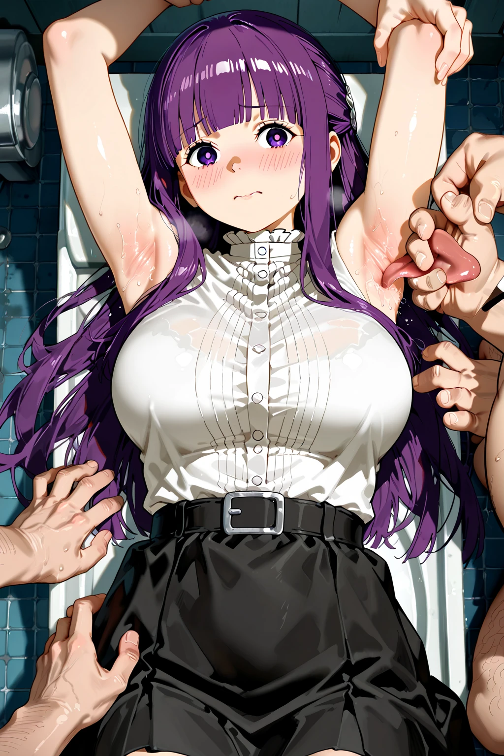 Browsing Caution,taimanin,((Yatsu Murasaki)),kneeing,Bloody clothes,blood is flowing from the mouth,Weakened woman,((手で口を覆う))