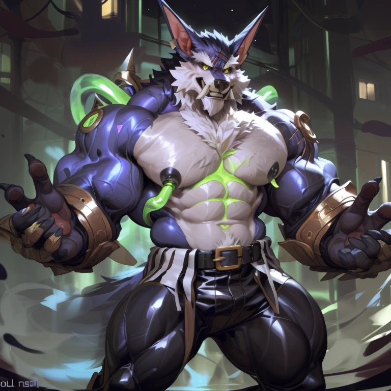 Solo, Male, (Muscular), sacrifices, (male anthro wolf):1.3, White flesh,nakeness,divinity,Wear white ear headphones,loincloth,Evil God (Kamimei):1.3, (komono:1.4) (DOA):1.23, Detailed eyes, lizard tail,A pair of dragon horns, A pair of dragon wings,Slim stature,((Full body like)), (Detailed eyes, red color eyes,The skin of the abdomen is whitish,Black skin,red striped,Sharp claws,Cute beast claws,glowing light eyes):1.1, (exteriors:1.35), inside in room,nigth,Futuristic style cultivation warehouse,The nutrient solution in the nutrient jar is injected into the body through the genitals,Bright white light,Kneel,A lot of drooling,Stick out her tongue,Fluid spills from the lower body,Milk spilled all over the floor,Arrogant,unholy,Evil charm,Handsome looking at the camera,(Particle,blue glowing):1.3,detailedbackground,realisticlying,realistic hand,8k hdr,(,Wide dynamic range,hdr,low-light:1.2),author(pino daeni,(author:by ruaidri),author:virtyalfobo)