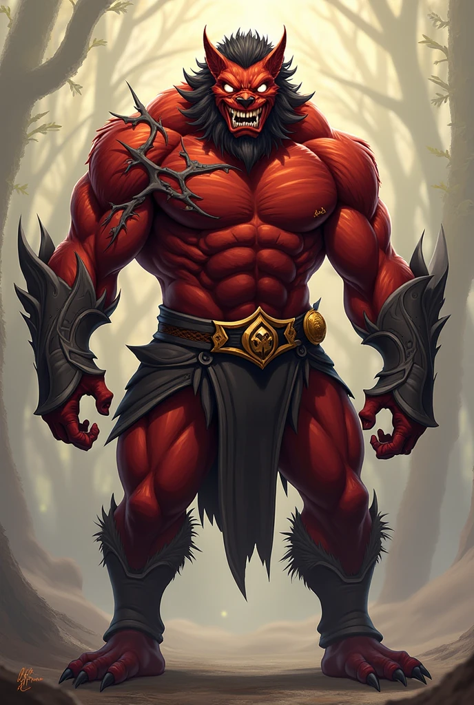 monstruo con cabeza muy grande estilo ogro color de piel morena, ojos rojos, con una boca muy grande muchos dientes muy filosos en toda su boca, very large ogre style crimson red hair in a cave full of blood and animal flesh, aspecto siniestro, terraria style crimson monster, realistic 4k 8k full hd version