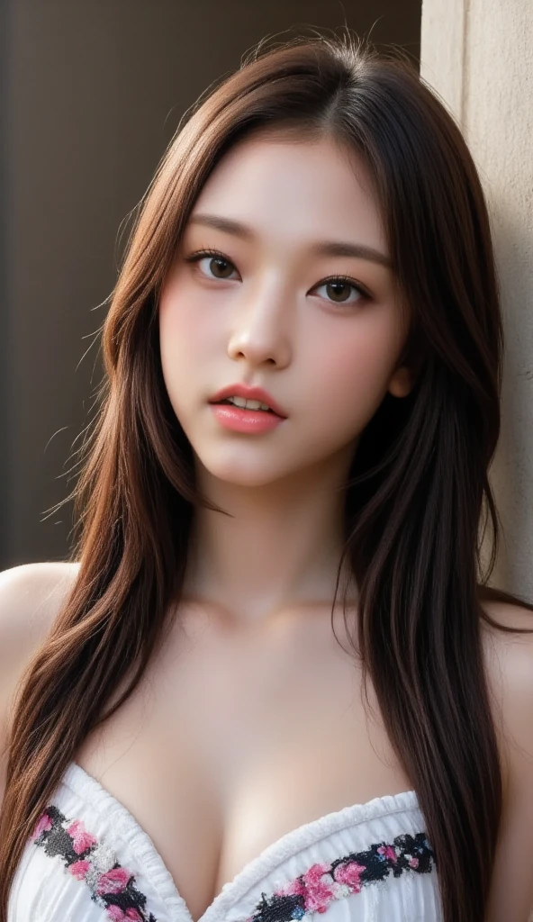 One girl, High resolution, Long Hair, Gaze, Open your mouth, chest, Brown Hair, High resolution, masterpiece, quality, Textured skin, 大きなchest, 大きなchest, chest,