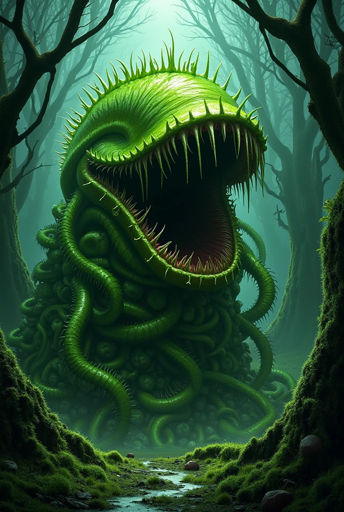 raw photo,photorealistic,cinematic shot,realism,intricate detail,taken on a fujifil camer,professional lighting,a lovecraftian slime demon covered in slime, rises from slimy abyss to consume the souls of the living, veins, red flesh, slime monster, goopy slime, amorphous slime, flowing ooze, slime dripping, slime purple