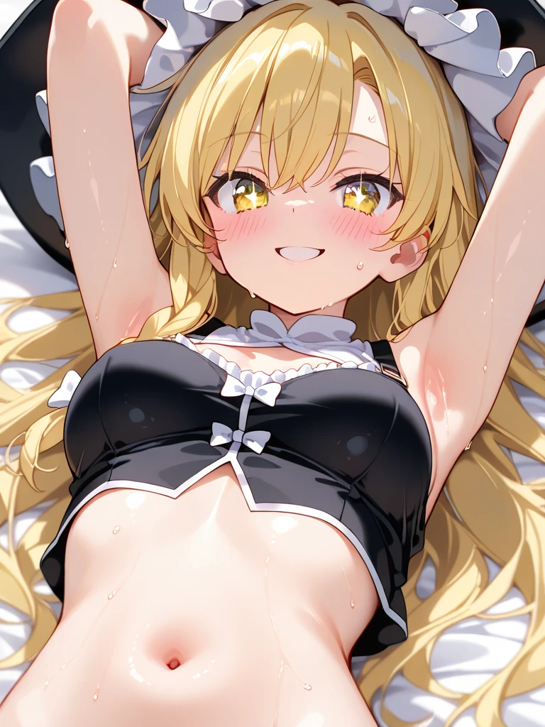 ((highest quality)),masterpiece, One adult woman, Very big , solo, Long Hair, Blonde,((blue eyes)),tall, Bunny girl,Bunny costume,Shoulder Bare,Black leotard,smile,Trance,On all fours,Bedroom,