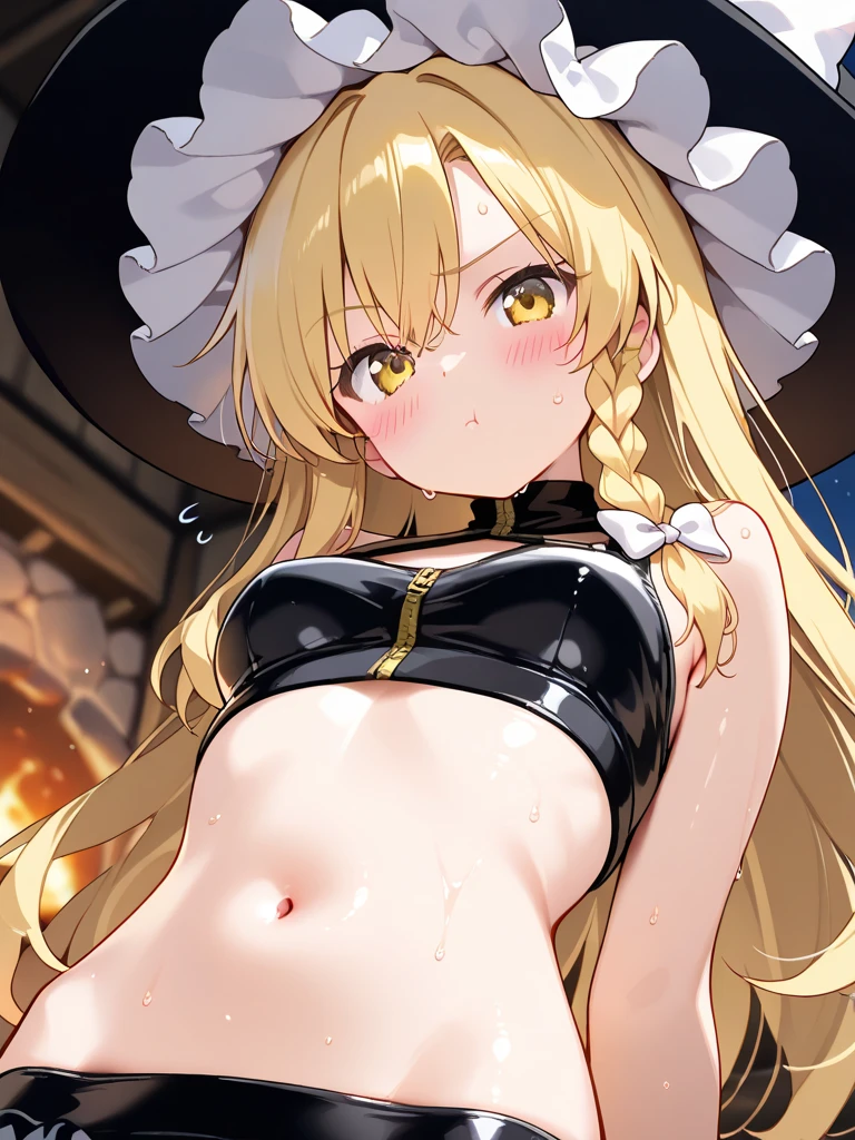 ((masterpiece, best quality)),high resolution,ultra detailed, detailed background,8k,16k,perfect lighting,detailed beautiful eyes,1girl,solo,nsfw,embarrassed,blush,look at viewer,pussy,clitoris,(steam,sweat:1.2),(nude:1.4),standing,((cowboy shot,from front)),spoken heart,seductive smile,wavy mouth,open mouth,(flat chest,little_child_body,hook,chibi,hat, long hair,blonde hair,twintails,yellow eyes,fur trim,coat,jacket,black gloves,long sleeves,black shorts,knee pads, black footwear,,kawaii,skinny,anime style),forest house,down town