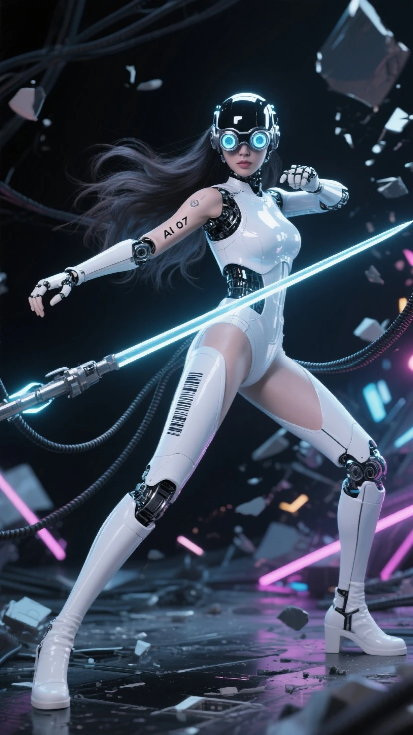 Mujer arafed en un body y tacones altos posando para una foto, Modelo de moda cyborg, Tracer en un vestido ajustado, Hermosa chica cyborg pinup, CGsociety de cuerpo completo, wearing atsuko kudo latex outfit, mujer futurista de moda, Cuerpo de pinup, usando leotardo, Joven Cyborg, 60's sci-fi pinup style