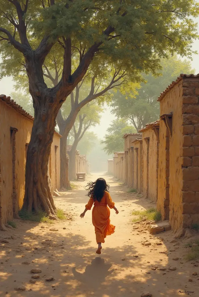 A Young Indian Village Girl Running Barefoot Through Narrow Paths A Young Indian Village Girl Running Barefoot Through Narrow Paths