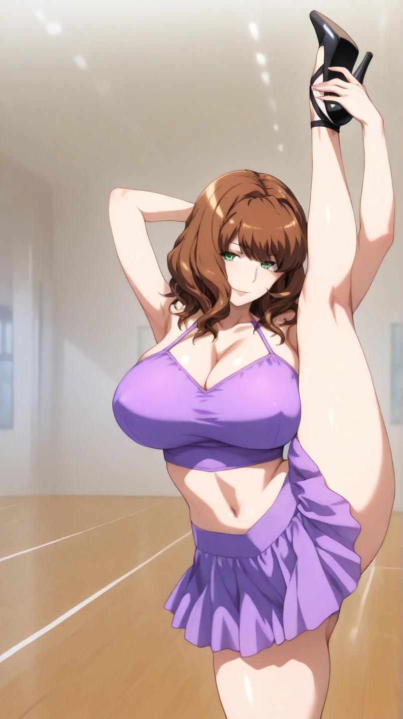An anime-style artwork depicting Venelana Gremory from the anime High School DxD.
Tags: Venelana Gremory, anime, detailed eyes, detailed lips, ass, bare shoulders, 1girl, brown hair, (purple eyes), (micro bikini : 1.4), short hair,curvy, thighs, higheels, shiny clothes, skin tight, cleavage, solo, huge breasts, smiling expression, intense gaze, dynamic pose, indoor, nightclub, pole_dancing, standing on podium with a dance pole, stripper, pole dancer, vibrant colors, digital art, high-resolution, professional quality, gigantic breasts, (underboob : 1.4), curvy, cowboy shot, (gigantic breasts: 1.4),