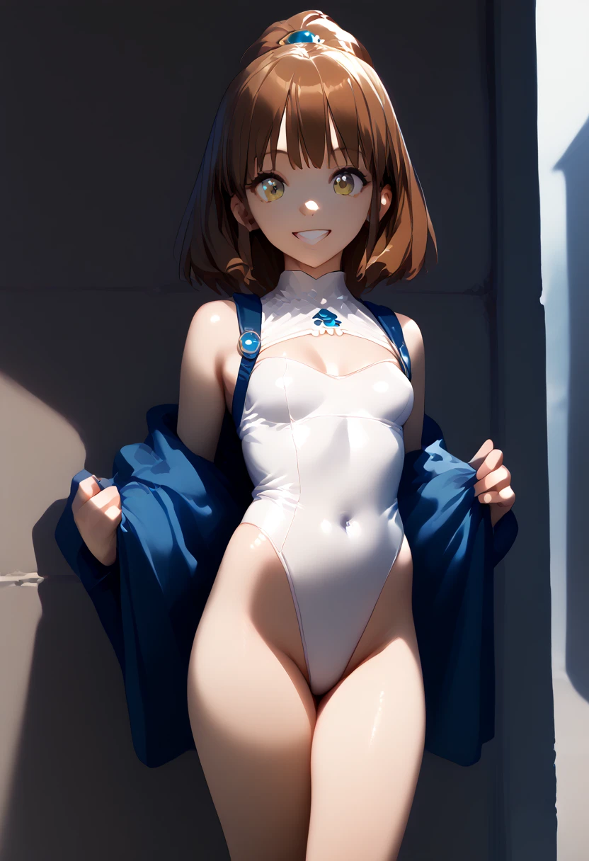 1 woman, alone, 8K, masterpiece, (The shirt will be tight around the chest...............:1.5), Masterpiece, 8ก, (big breasts:1.5), Cute face, smile a little, look at the audience., (hairy:1.8), (nipple:1.6), , blue panties, Show some shirts.. ,