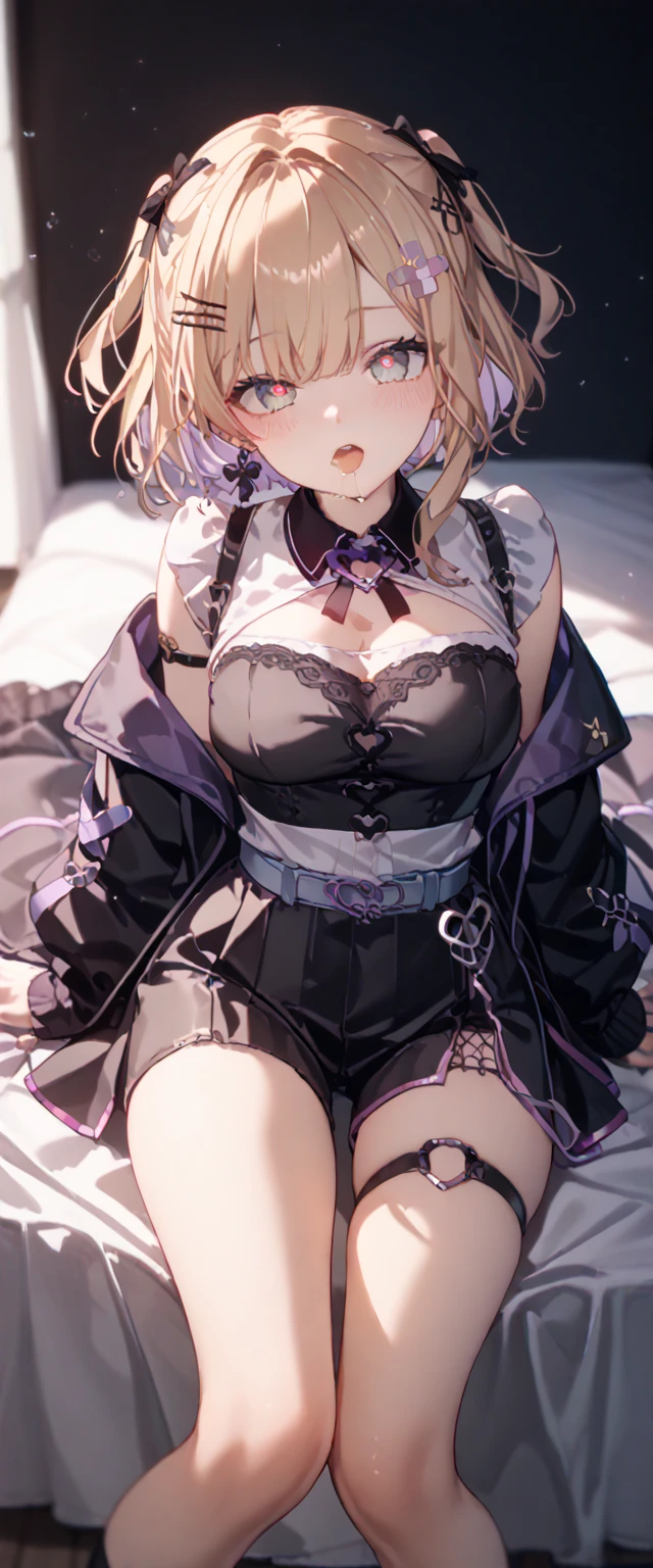 White Hair、Pink Eyes、Short Hair、laughing、Only one girl、alone、Cute、Face is close、Night、laughing、At the bed、Blushing、Erotic、Stick your tongue out、Sweating、Excited