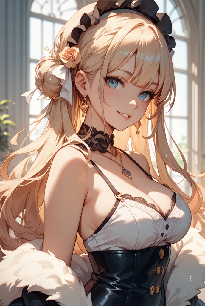 (masterpiece, best quality), pixel art, perfect slim fit body, thick thighs, nice breasts, wavy hair, bracelet, necklace, (pastel transparent lingerie:1.2), standing pose, big gorgeous eyes, kind smile, parted lips, blush, luxury penthouse bedroom, elaborate details, ambient lighting, top pixiv, top artstation