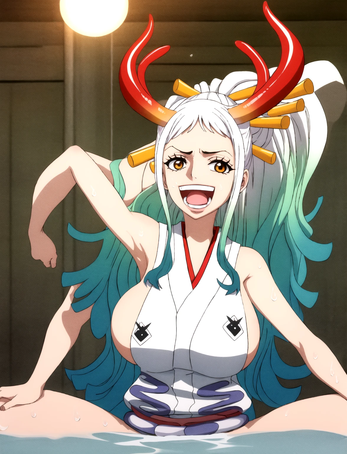 momomi,
masterpiece, best quality, highly detailed, a anime girls in kimono dress with a sword posing for a
picture, bare shoulder,open kimono, evil smile, open mouth, crop top , (nsfw) not safe for work, smile,
ecchi anime style, anime girls, ecchi style, ecchi, digital anime art!!, in anime style, official artwork, visual
novel cg, beautiful anime girl, anime style 4 k, kimono pencil skirt, exposed belly, exposed navel,
exposed midriff, exposed lower belly, outdoor, japanese architecture, temple