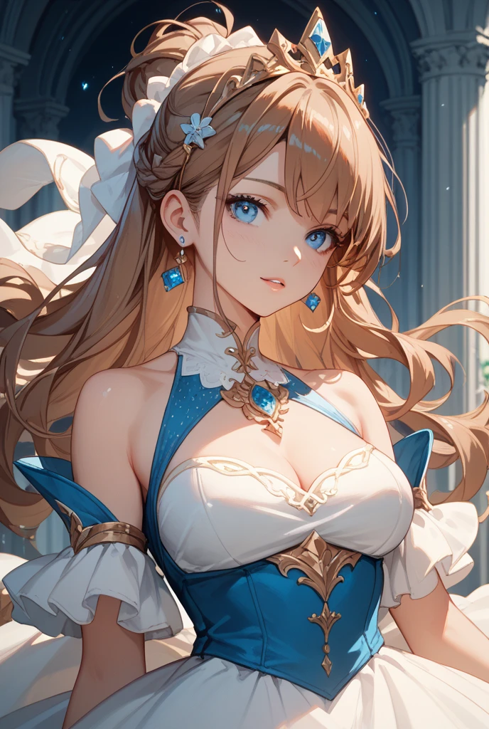 ((anime artstyle)),(Masterpiece),(Best Quality),(Super Detail),(Very Delicate and Beautiful),Solo,((full body,standing pose)),standing in the royal palace,((1 queen in jeweled gorgeous rococo ballgown with voluminous full length hoop skirt)),(crinoline),gorgeousfull embroidery,(gorgeous gemstone jewelry),(detailed face and eyes),jewel-like eyes,((large amount of straight hair,extremely Long voluminous Hair)),((gigantic tits,Long tits,skindentation)),gorgeousfull embroidery,cleavage,extremely gorgeousfull hair ornament,(bling-bling extremely gorgeousfull jeweled tiara),gorgeous corsage,(Dynamic Angle),Looking at viewer,((full body))