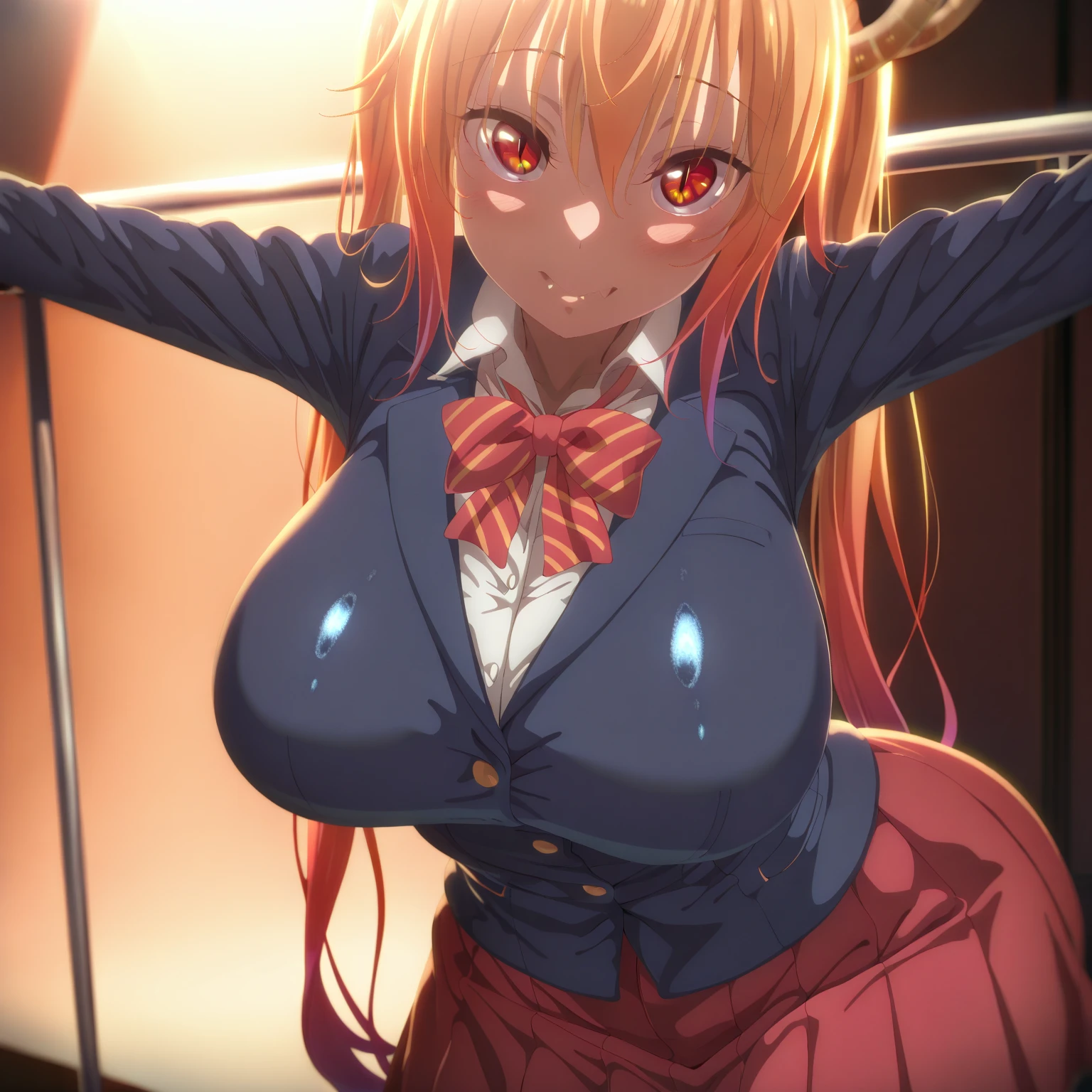 michiru kinushima, black-framed eyewear, solo, bangs, open mouth, very long hair, straight hair, arms up, one eye closed, (masterpiece:1.6, best quality), (finely detailed beautiful eyes: 1.2), (masterpiece), (best quality), (shiny hair), (shiny skin), (shiny skin), solo, twin tail hair, large breast, big boobs, boob curtain, under boobs, ((upper body)), (micro bikini), presenting armpit, bare shoulder, collar bone, (mole armpit), arm up, beach, selfie, cowboy shot, straightened, arms behind head, hands behind head, arms raised, hands in pockets, standing, ((detachable sleeves), (randoseru)), (side boobs), (bikini)