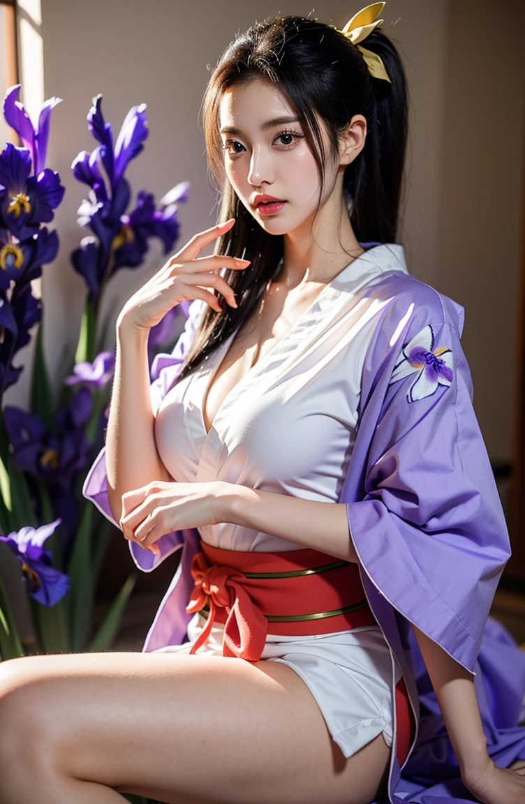 1 girl, One, Brown hair, Brown eyes, long hair, forehead protector, wet body, water drops , nude body , Beautiful female body, graceful, bare chest , facial mark, whole body, long sleeves, bracelet, Konohagakure symbol, head band, Sandals, clavicle, facial mark , purple stripe on cheek, Rin Nohara , Konoha bandana ,
