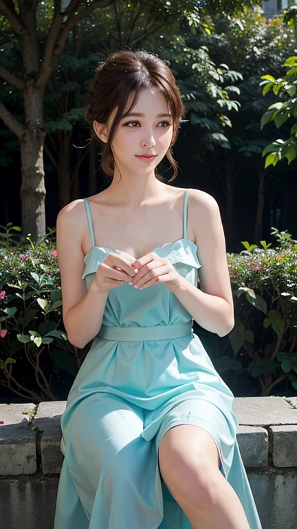See-through summer dress、No underwear、Woman sitting with  open、Nipples and  are visible through the fabric
