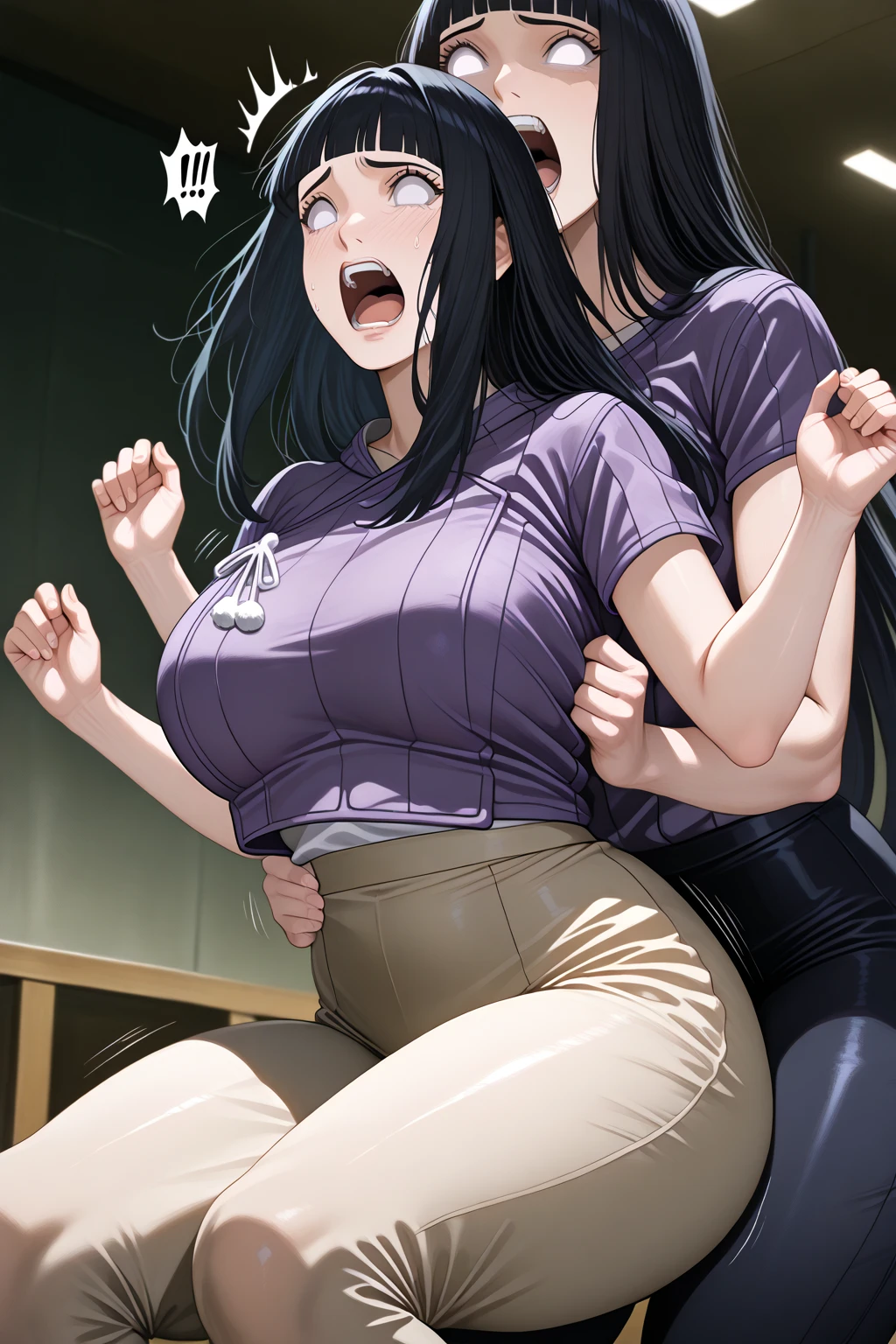 big hips, low angle from behind, 1 girl, looking into the camera, lost look, small breasts, mouse tail, black shorts to the belly
