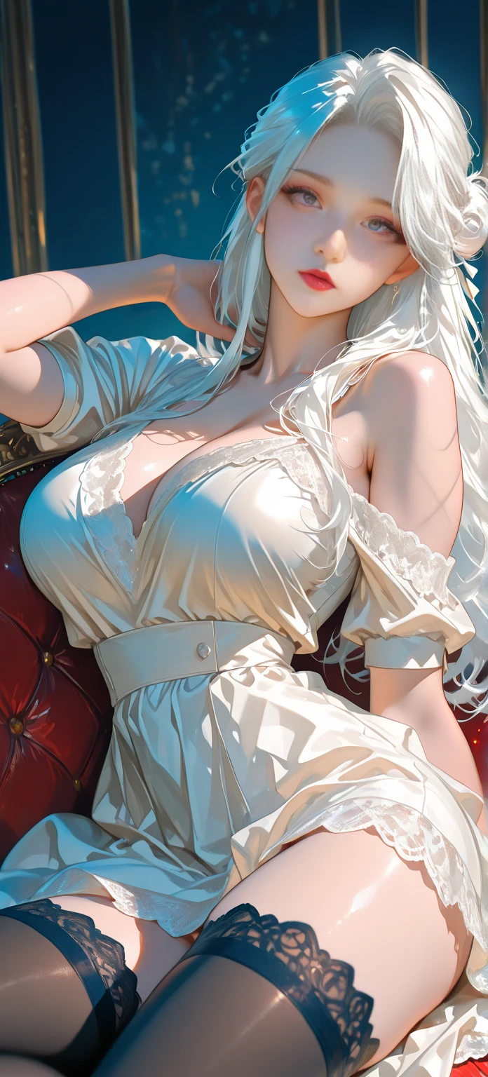 ((best quality)), ((masterpiece)), (detailed), 1girl, (big forhead:1.2),extremely detailed cute,((((long hair,long hair)))),intricate eyes,beautiful detailed ,symmetrical eyes,(((detailed face))),beautiful detailed lips,highres,(best quality),(ultra detailed,extremely detailed),perfect face details, ((masterpiece:1.4, best quality))+, (ultra detailed), closed eyes, sleep, albino