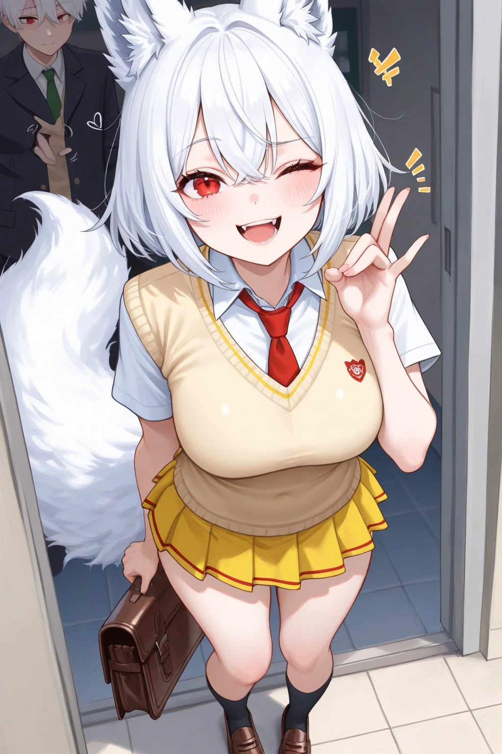 ((1 girl))、(smile:1.5)、small breastsのヌード、(cowboy shot)、(fun!!)、(white cardigan:1.5)、blush、(white hair)、chest roll up clothes,pull clothes,((flat chest:1.3))、((I can see your nipples:1.5)),(dog ears), No bra, (black skirt),look down, ((classroom:1.5))Upper body,classroomのシャツロールアップシャツセーター高解像度,look down, Upper body,Fair skin,classroom,small breasts,shaved pussy、long hair、light blue eyes