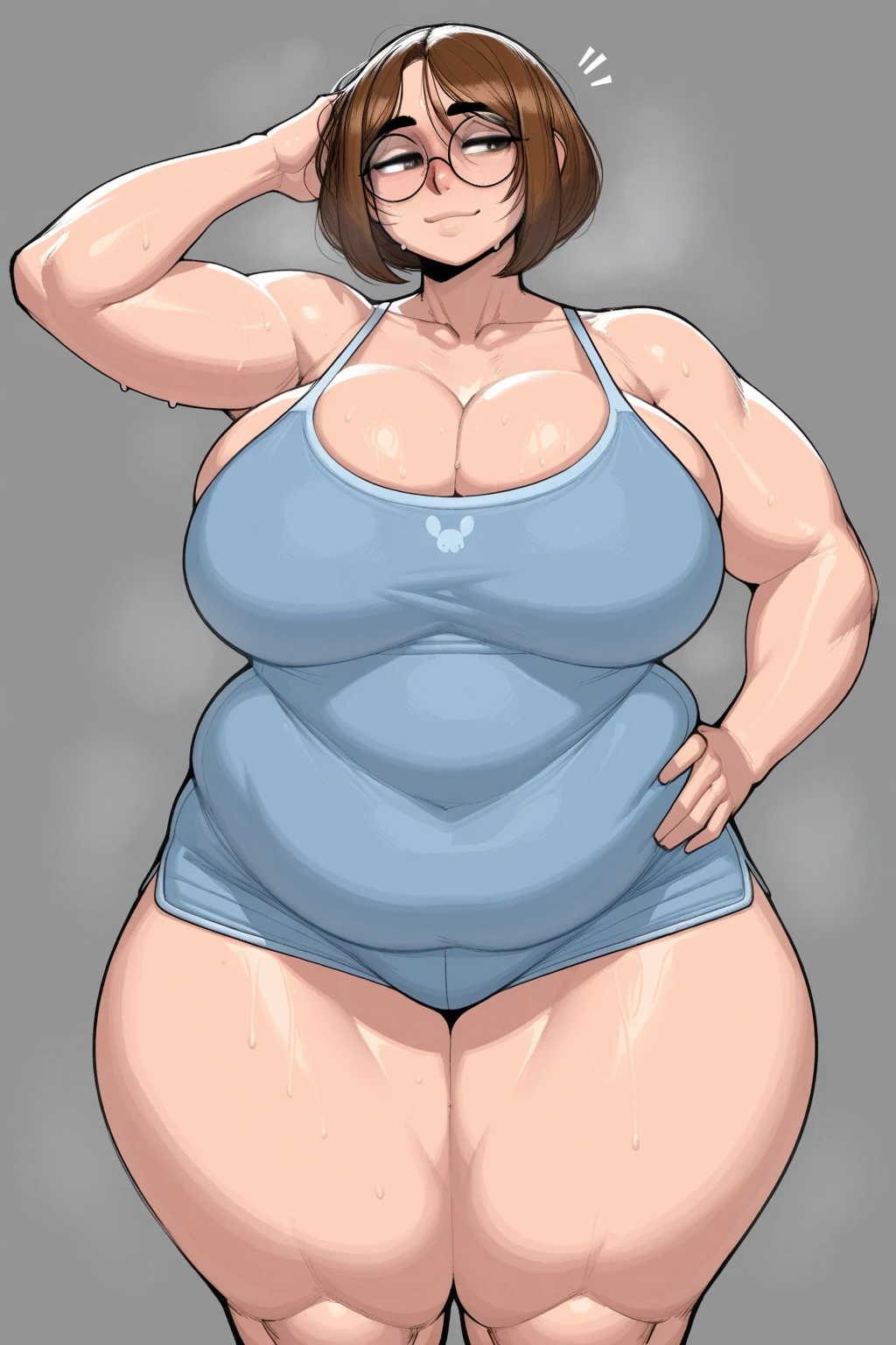 masterpiece, best quality, ultra-detailed, Potrait of beautiful , (chubby) (sexy), (plump), (curvy), (sexy), (nude), ((tomboy)), (anime), (Saggy breasts), (Plump), ((very short hair)), (boyish), (muscular), (little brat), (naughty), (young), (overweight), (Short Hair), (pudge face), (cute), (muscular), Valkyrie (APEX Legends), (nude), (Gray Hair), (bnipples), (naked), (Vulgar behavior), 