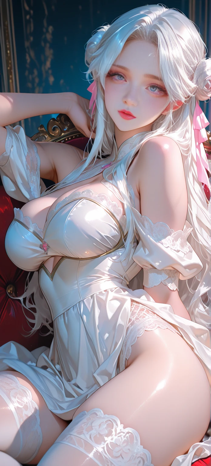 Princess Booette from Super Mario, White hair, neckleace, Breasts huge, big hair, hentai sexy girl, 1 girl, best qualityer, semi-new