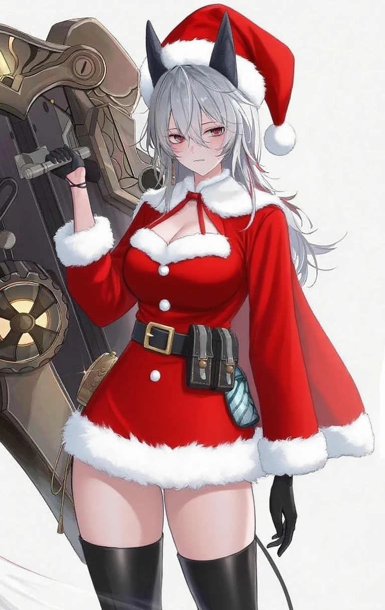 Anime girl in bikini and Santa hat with a gun., oppai, proporciones de oppai, oppai ciberpunk,ecchi, estilo manga en blanco y negro, con pechos grandes, estilo manga detallado,arte manga