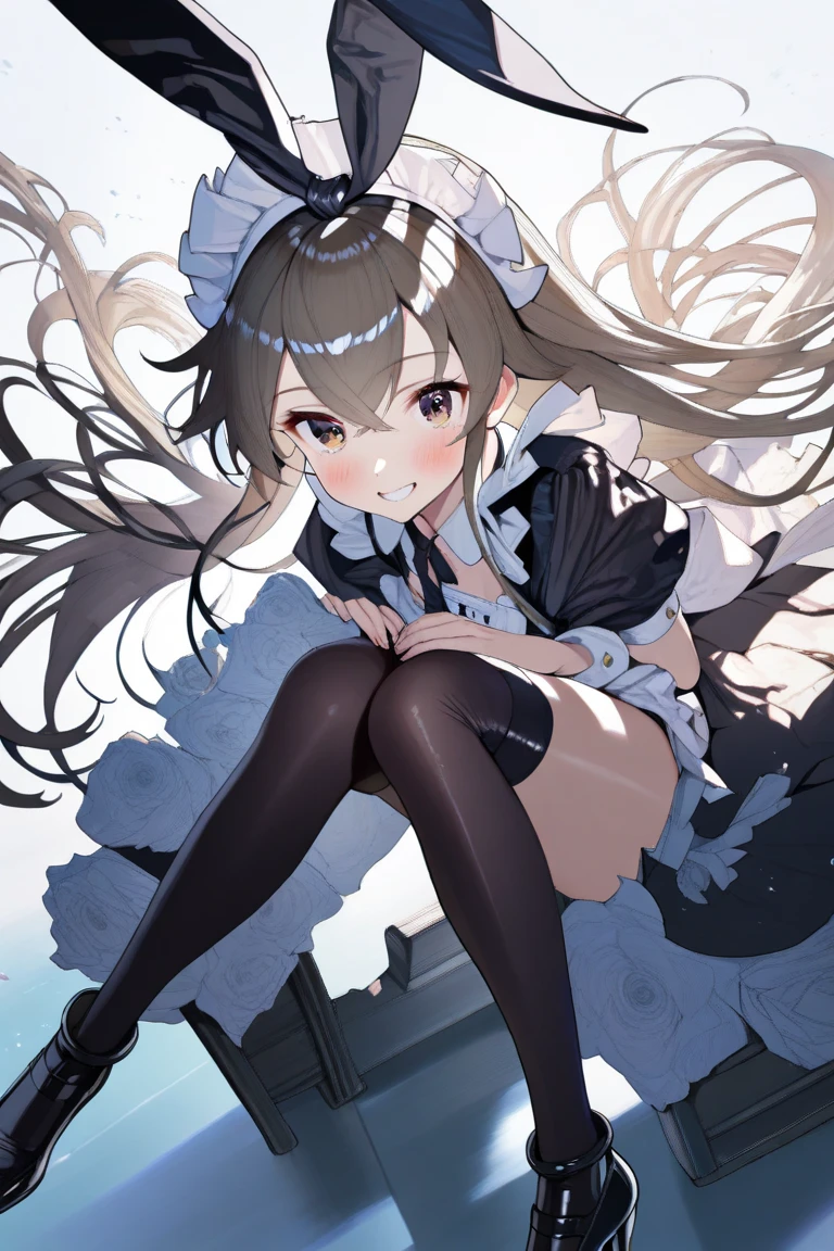 (Highest quality、16K、masterpiece、Ultra-high resolution、Victorian era、Realistic:1.2)、Smiling under the stars, Toddler wearing maid hat with ruby accessories, She wears a white and black gothic maid outfit with a navy blue ribbon. Black Stockings, Black shoes, cute, super cute toddler maid tsundere、heroine&#39;attribute、Artistic shading、Perfect Face、Detailed portrait、
