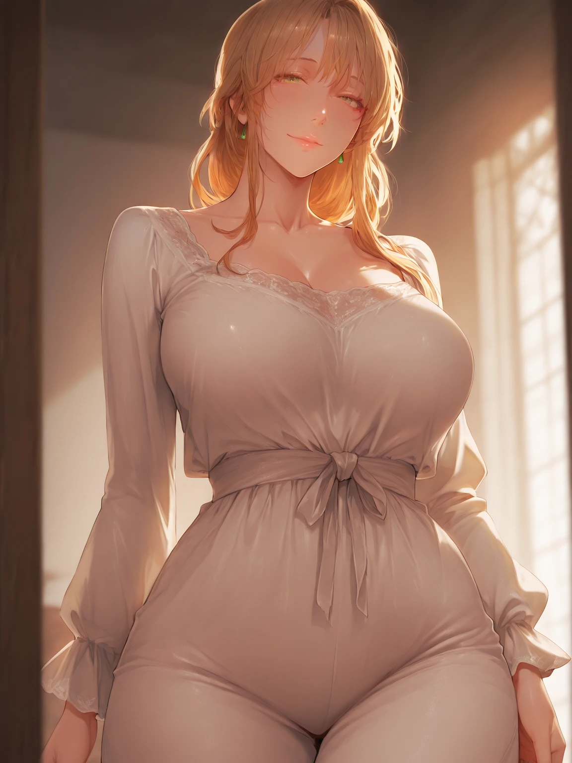 (​masterpiece、top-quality、hight resolution), Create an image from the protagonist's point of view within the private room of the innkeeper. A woman who appears to be competent is visiting and talking to the protagonist. The room should have a simple, cozy feel and reflect the innkeeper's setting. The woman stands confidently and it is clear from her demeanor and appearance that she is a capable sex slave and trustworthy. She says, "I have orders from my master to satisfy you." She says. nsfw