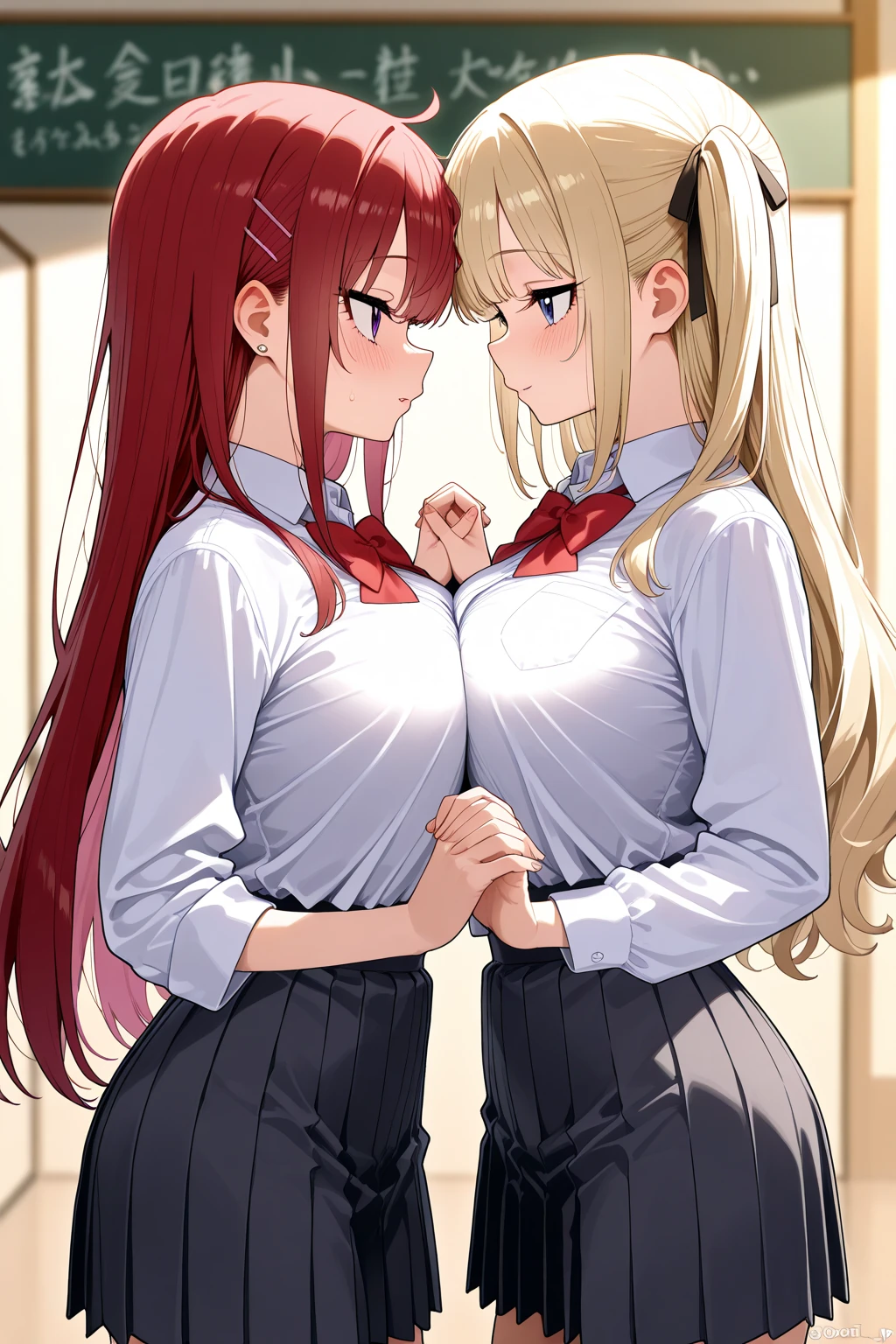 (Highest quality, High resolution), ((Two people)), ((makimacm44 gives sex to powercasual:1.4)), , (bukkake:1.4), futanari, sex, doggy style, (Power, powercasual, cross-shaped pupils, blonde long hair, straight hair, red shirt, long sleeves, denim shorts),  (makimacm44, ringed yellow eyes, red long hair, bangs, white shirt, sidelocks, black pants, braided ponytail, black necktie), (nsfw:1.5)