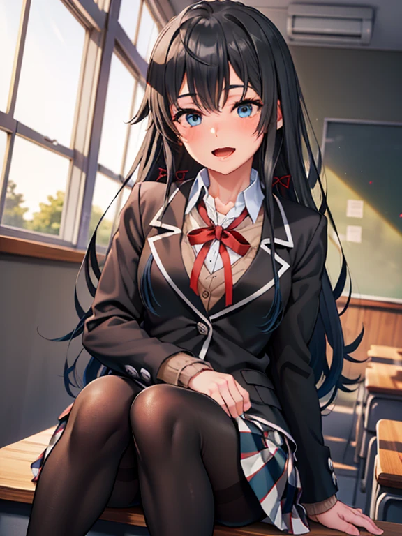 suzune horikita, long hair, black hair, (red eyes:1.3), hair ribbon, braid, smile,
BREAK bow, , jacket, bowtie, blue bowtie, blazer, (red blazer:1.5), skirt, white skirt,((black thighhighs))
BREAK indoors, classroom,sitting,full body
BREAK looking at viewer,
BREAK (masterpiece:1.2), best quality, high resolution, unity 8k wallpaper, extremely detailed face,(perfect hands, perfect anatomy),