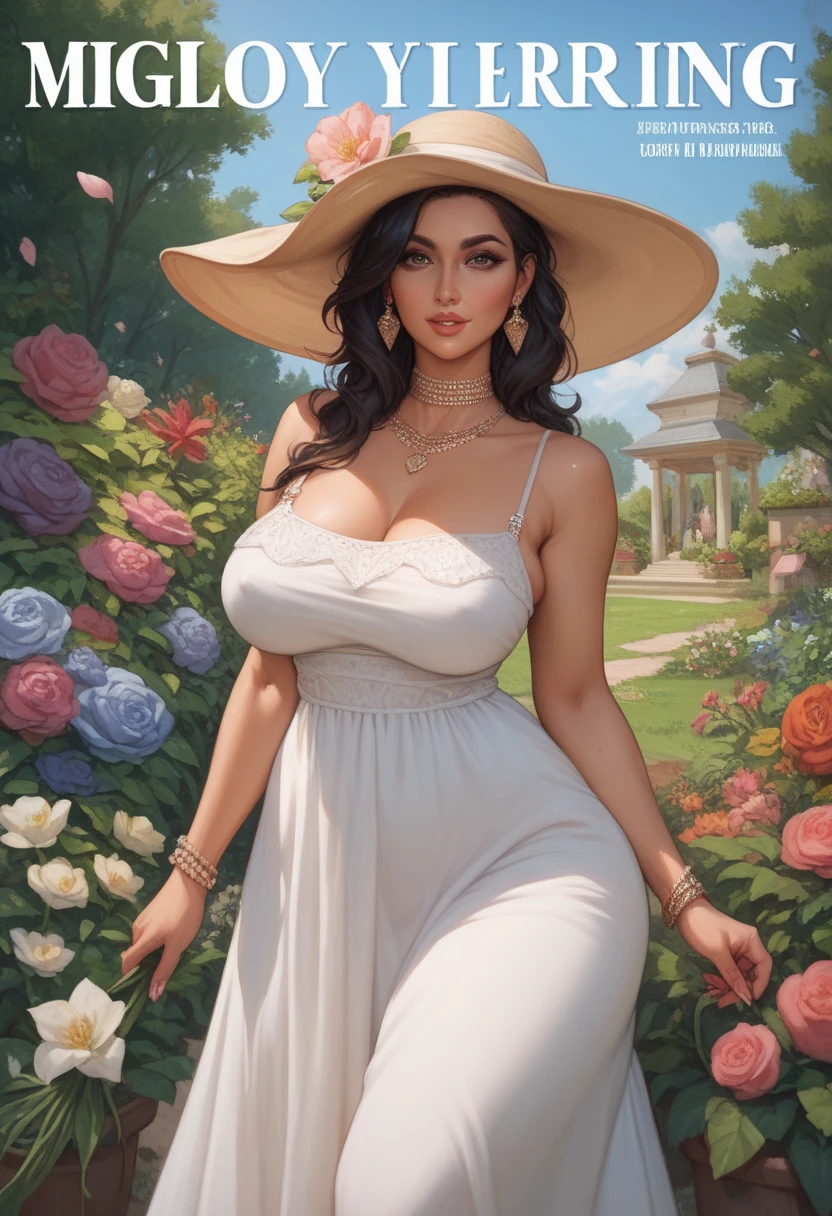 ((Queen of flowers of Central and South America)), ((sensual body, take up, thick, very beautiful woman, hourglass illustration, big breasts, huge boobs, big ass)),((Dignified woman))(shiny hair, wavy), (cute eyes, brown skin), ((camel toe)), (Detailed and thick), ((perfect woman image)), ((Huge breasts that are about to explode、Giga Breast、large flabby breasts)), Chubby, thick waist, soft belly. masterpiece, highest quality, ((realistic)), ((1 person)), 8K quality, very delicate and beautiful, Official art with attention to detail, (highly detailed hands), digital art, hyper details, top fade, ((brilliant fantasy)). (beautiful and detailed eyes, beautiful detailed lips, highly detailed eyes and face, eyelash length), (sensual curves,on all fours,show cleavage,smile, sexy), (thigh gap, camel toe, pubic hair, vulva) Create a captivating visual representation of Queen of flowers of Central and South America with a take up, voluptuous physique that accentuates her hourglass illustration. Emphasizes plump breasts and bulges, prominent butt cheeks, (Against the backdrop of a flower field in full bloom),maintain an attractive aura. she has a bewitching presence, Her body decorated with a unique blend of abstract and realistic designs. (looking at the viewer),((Wearing a competitive swimsuit with an elaborate design)),((naughty swimsuit)),(Put on a thin veil),she is wearing a gorgeous tiara.