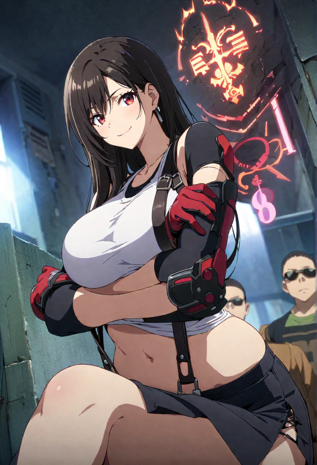 Adult female, orc fang, Short black hair, Punk Hairstyles, Brown eyes, cyber punk, street fight monk, force, masterpiece, high quality、Big Breasts、Full nudity、Ahegao、Big Butt、Completely ?????、No clothes