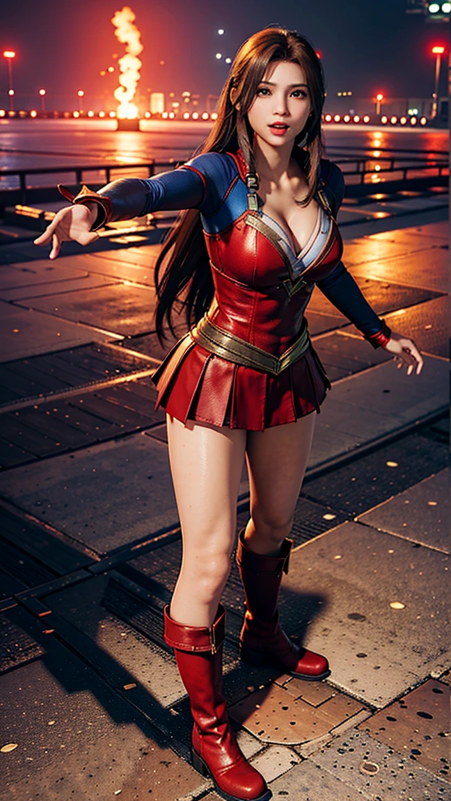 masterpiece,Highest quality, Ultra-high resolution, (Realistic)、RAW Photos,(every time :1.2), (Portraiture), Surreal:1.1, Japanese women, (36 years old), Plump face:1.2, sexy, Highest quality, Very detailed,Very accurate, One Woman, ((Wearing a Supergirl costume, Being restrained)), ((X column constraint table)), (An elaborate Supergirl suit), ((Halter neck, Red mini pleated skirt, Long gloves, Latex Thigh Boots, Stiletto heels)), (((Shine))), Black-haired:1.3, Short Bob Hair:1.2, Big eyes:1.4, Solid eye makeup:1.5, Big ample breasts:1.1, Detailed eyes:1.5, Looking at the audience:1.2, Bright full moon,moonlight ,Pink and red interpolated colors、((Being held by an X column constraint table in the center of a full moon))、((Crucifixion))、Big full moon、Bright moonlight、Nebula Sky、