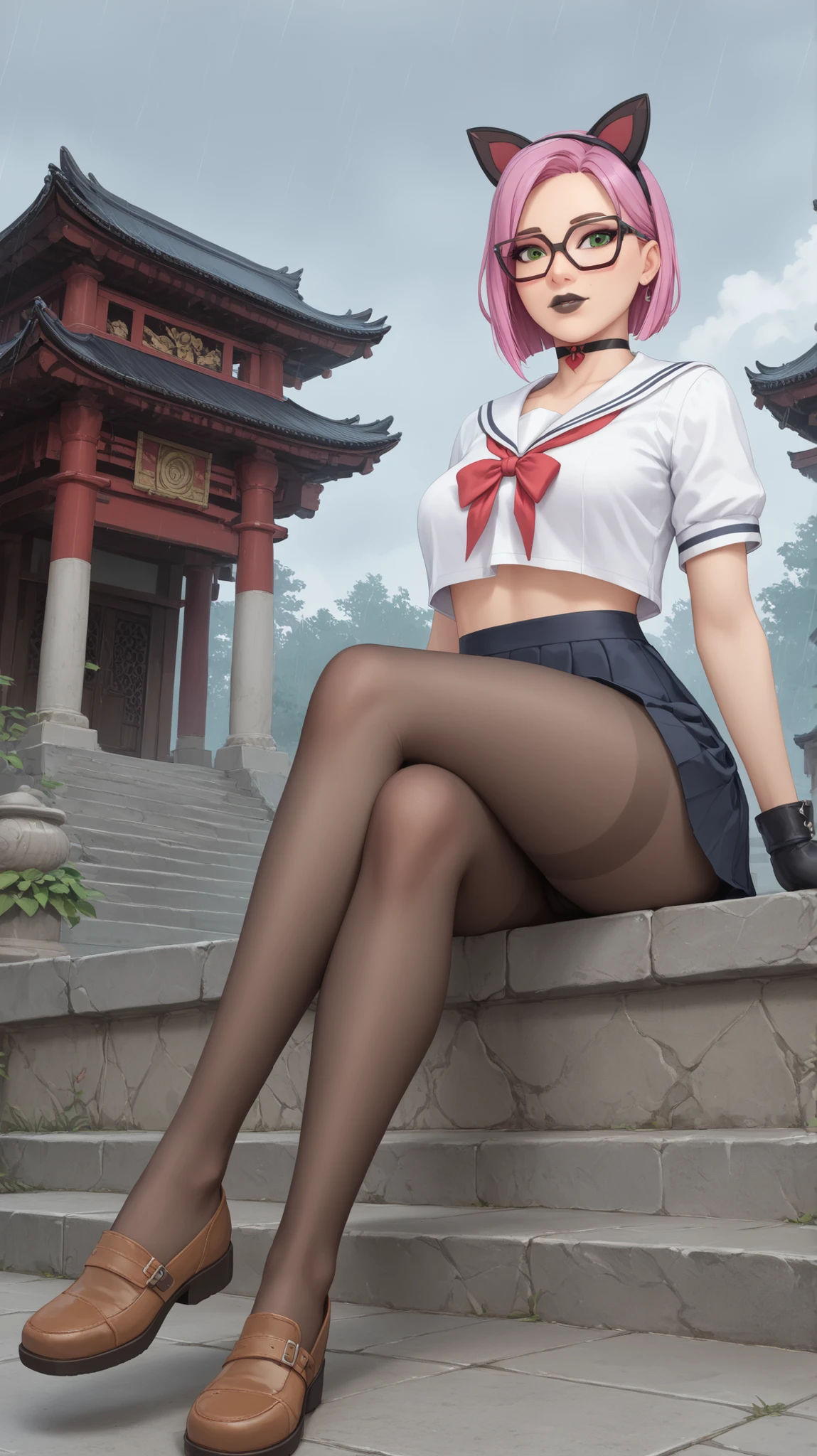 masterpiece, best quality, absurdres, perfect anatomy, (1girl, solo), Ashelia, short hair, AsheliaOutfit, miniskirt, thighhighs, jewelry, belt, standing, cowboy shot, smile, dynamic pose, dynamic angle, outdoors, plains, hills, (sitting, spreading legs by hands), spread crotch by hands, spread_pussy, (spreading pussy by hands)