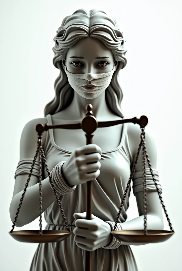 Front view of Lady Justice holding scales in one hand and making a stop gesture with the other hand, isolated on a transparent background, no background. The statue should appear regal and authoritative, symbolizing justice and the enforcement of law. Emphasize a detailed and high-quality depiction of Lady Justice, with the scales clearly visible and her stop gesture prominent and assertive.