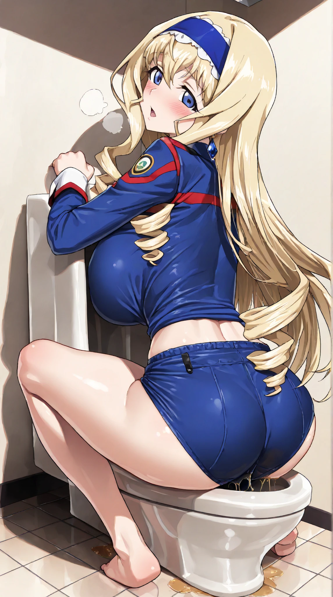 (masterpiece, highest quality, best quality, official art, beautiful and aesthetic: 1.2), (1girl), extremely detailed, (fractal art: 1.3), highest detailed, lower boddy focus, lower body, HDR, ), vivid visual effects, (dynamic stripes, luminous traces: 1.2), back viee, nude, hip focus, sexy, wide hips, thicc figure, completely naked, abs,  muscular, ass, ass focus. Looking at viewer,  looking back, Detailed face, Detailed eyes, perfect face, perfect eyes, integra,  integra hellsing, wearing overall jumpsuit, overall jumpsuit, exposed thighs 