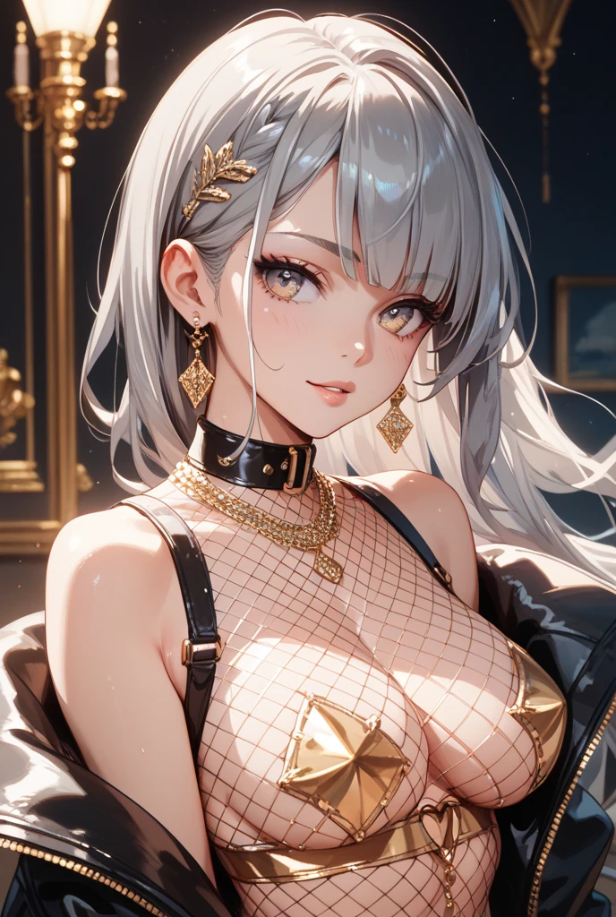 (on the table: 1.3), (maximum resolution: 1.2), (ultra high definition tv: 1.2), movie lighting, ultra high definition tv, (delicate eyes and skin), (detailed facial features), north african free trade area, 8k resolution, sharp focus: 1.2, perfect style, pretty face, Perfect body, precise, anatomically correct, Highly detailed facial and skin textures, delicate eyes, dark red eyes, double eyelids, Thin eyebrows, glitter eyeliner: 1.2, natural cheeks, shiny skin, White skin: 1.2, sparkly necklace and earrings, (glossy lips: 1.4), rest, one person's point of view, (She is a very cute female librarian), (stockings), (smile: 1.2), ((innocent and cute girl:1.3)), (long wavy hair), (silver hair:1.2), (cowboy shooting: 1.2), rest, ((Very close relationship: 1.2)), medium, ((looking at the audience:1.2)), (hotel room:1.2)), ((Bend your knees and:1.2)), low angle shot, full body, Embarrassed look, Kamimei, high heels, ((small breasts)), forward facing