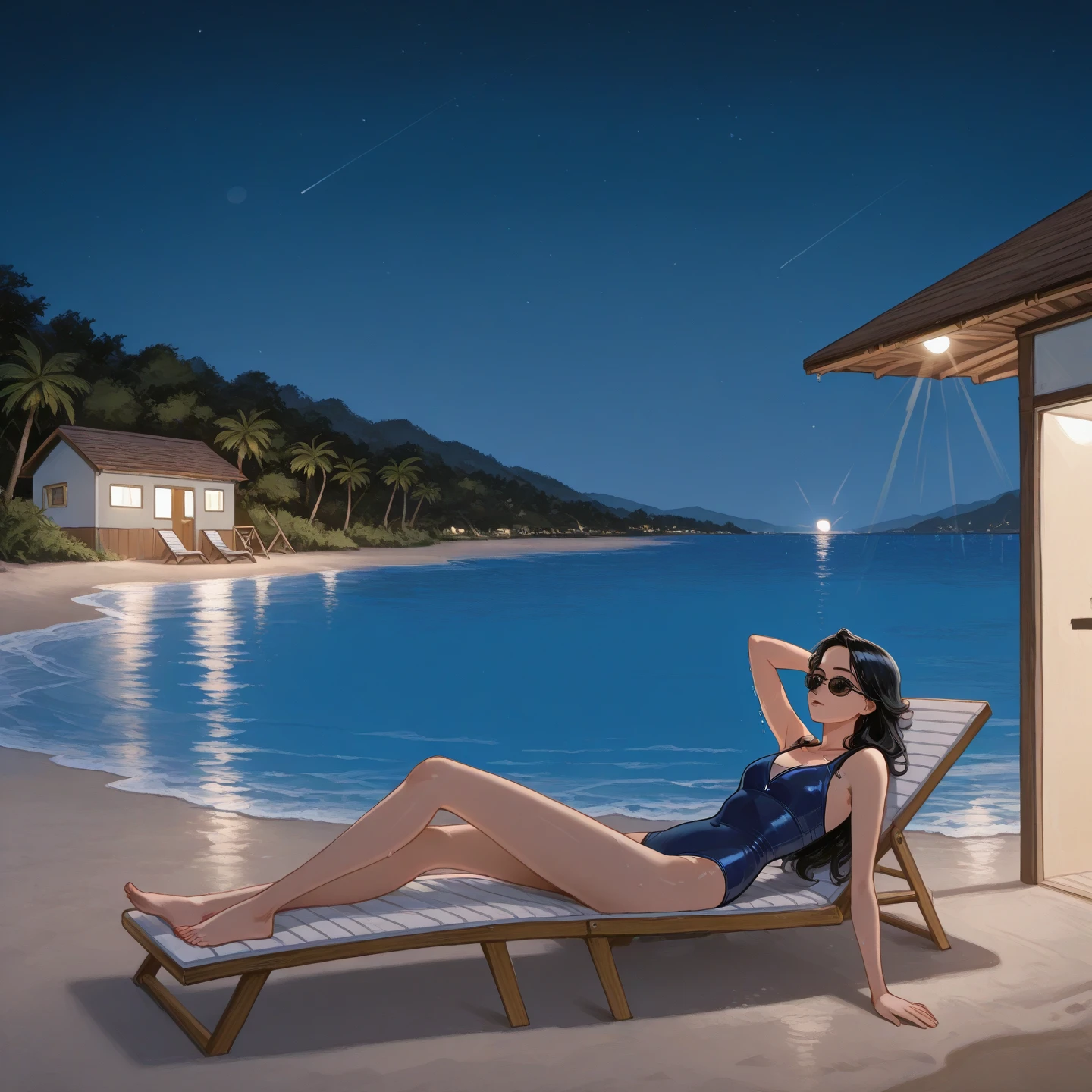 Beautiful girl with a big and elastic ass, sitting near the pool in a swimsuit, beautiful figure, beautiful face, very detailed